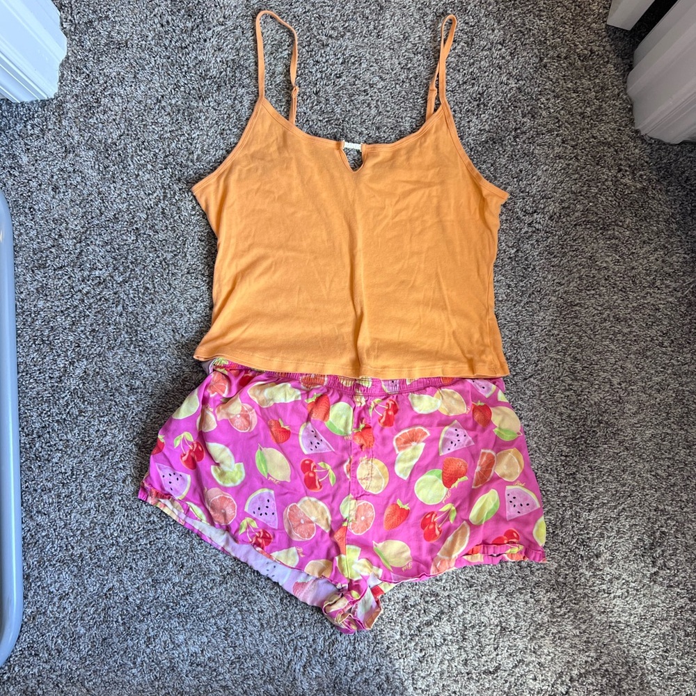 PINK Victoria's Secret Orange Cami & Pink Fruit-Print Sleep Shorts